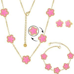 for Women 14K Gold Plated Stainless Steel Four Leaf Clover Jewelry Set